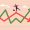 Financial investment volatility, up and down arrows profit graph due to Coronavirus crisis, businessman trying to balance like a tightrope walker so that volatility does not gobble up his investments
